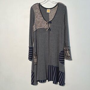 HAND JIVE Art To Wear Mixed Media 2 Button V-Neck Lagenlook A-Line Cardigan SZ S